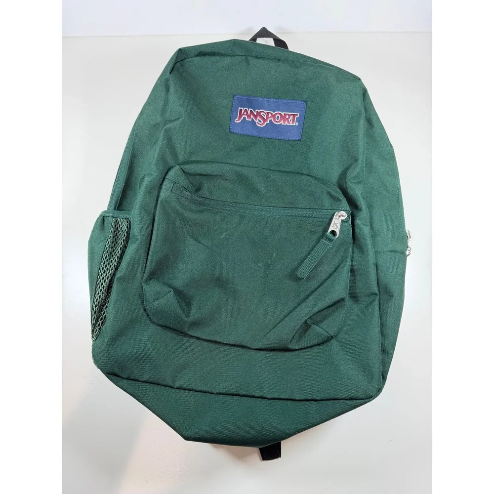 JanSport Cross Town Backpack Green Two Zipper Bottle Pocket School Travel